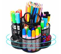ANSSDO Rotating Pen Holder for Desk, Pencil Holder for Desk, Desktop Office Supplies Storage Organizer Caddy Rack, Black Metal Mesh Office Supplies Organizer