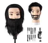 Anstar Barber Mannequin Head Male with 100% Human Hair, Man Mannequin Head 19 inch 100% Real Human Hair Black Styling Head Male Hairdressing Head with Beard