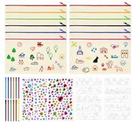 Anstore 12 Pack Blank Canvas Pencil Cases DIY Kit with 10 Stencils, 12 Pens & 3 Stickers, Zipper Drawstring Bag for Painting, Multipurpose Canvas Pouch Creative Art Craft Gift for Kids, Teens & Adults