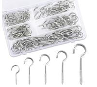 Anstore 120 Pcs Cup Hooks Screw Set with Organiser Box, Silver Rust-Resistant Metal Hooks for Hanging Mugs, Plants & Decor, Drill-Free Self-Tapping Design Indoor Outdoor 25/35/40/50/60mm, 5 Sizes