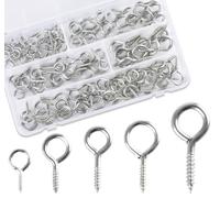 Anstore 120Pcs Screw Hooks, Outdoor Screw in Eye Hooks for Hanging & Storage Box Set for Wood, Ring Wall Hangers, 19mm/27mm/28mm/30mm/37mm, 8 Sizes
