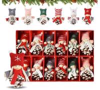 Anstore 12PCS White Pinecone Gnome Ornaments, Christmas Pinecone Elf Hanging Ornaments, 6 Colors Mini Xmas Doll, 9 cm/3.5inch Christmas Tree Gnomes Decorations Festive Elf Hanging Decor for Xmas Home