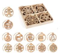 Anstore 12Pcs Wooden Christmas Tree Decorations, Xmas Hanging Decorations Snowflake Xmas Tree Snowman, Wooden Christmas Ornaments for The Home, Round Natural Vintage Wood Decor for Gift Craft DIY