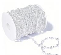 Anstore 15m Christmas Tree Beads, Soft Iridescent Pearl Garland Mixed 8mm & 4mm Opal Effect Pearl Bead Chain with Subtle Rainbow Sheen for Wedding, Party Decor DIY Crafts, Xmas Decorations Garlands