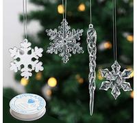 Anstore 24PCS Christmas Decoration Acrylic Snowflake Icicle Ornaments with Crystal Line Clear Xmas Hanging Icicles Snowflake Pendants for Christmas Tree Decorations Party Holiday Winter Decor