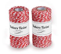 Anstore 2PCS Christmas Twine Red and White String 656 Feet/200M, Food Safe 2mm*100M/Roll Cotton Bakers Twine, Durable Cotton String Line for Trussing Turkey, Roasting, DIY Crafts, Packing, Decoration