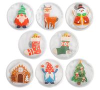 Anstore 8pcs Christmas Hand Warmers,Mini Snap & Twist Hot Water Bottles 100x100mm (40x40inch) Reusable Pocket Warmers,Gel Click Heat Pads 8 Christmas Style Patterns Round Gel Ice Pack for Cold Days