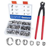 Anstore 90pcs Stainless Steel Jubilee Clips Hose Clamp Kit with Tool, Clips Clamps 6-21mm Assorted Sizes (Includes Sliver Fuel Line Clamps, Pipe Clips, Hose Clamp Pliers) for Plumbing, Automotive, DIY