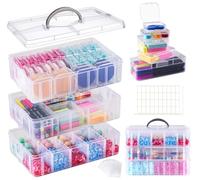 Anstore Bead Organiser Storage Box, 46 Pcs Medium Plastic Storage Boxes Clear Clay, Makeup Tools Containers Case with Hinged Lid for Jewelry Rhinestone Craft DIY Stone & Small Parts, 25x15.5x18.5cm