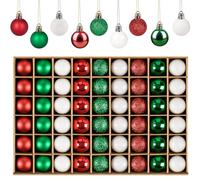 Anstore Christmas Baubles - 54Pcs Mini Ball Ornaments With Strings, 30mm/1.18-Inch Small Shatterproof Xmas Tree Decorations (White, Red, Green)