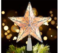 Anstore Christmas Tree Topper 10 Inches Xmas Tree Topper for Silver Christmas Tree Decorations and Twinkly Tree Topper Built in 10 Bulbs String Lights 3D Stars Star for Holiday Decorations