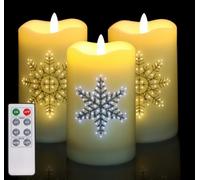 Anstore Remote Control Snowflake Candle Lights Set of 3 - Battery Operated LED Flameless Candles with 6H Timer & Glitter Effect for Christmas Windowsill Mantelpiece Decor Christmas Battery Candles