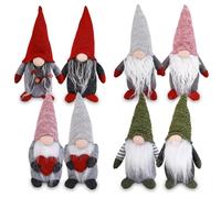 Anstore Xmas Gonks, 8pcs Christmas Gonks Gnomes - 20cm/7,8inch Christmas Figurine and Santas Grotto Decorations Gnome Handmade Gonks Figures Plush Doll for Xmas Table Decorations-Red Green Gray