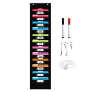 ANSTROUT 12 Pockets Storage Pocket Chart with 12 Name Tag Pockets,Hanging Wall File Organizer for File Folders with 2 Dry Erase Black Markers, Organize Your Assignments, Files, Scrapbooks(Black)