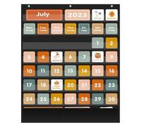 ANSTROUT 46+3 Pockets Calendar Pocket Chart with 92 Cards for Classroom,Large Size: 28.75 x 24 inch Black Monthly Calendar and Weather Pocket Chart for Kids Learning for Home or School