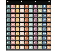 ANSTROUT Hundred Pocket Chart with 150 Pieces Boho Style Double-Sided Number Cards,Number Pocket Chart for Kids Classroom Home Counting and Organizer (Black-100 Pockets)