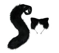 ansu Fox Dog Wolf Animal Cosplay Plush Furry Ears Headband And Tail Costume Plush Tail Props (Black)