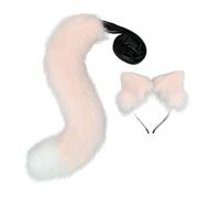 ansu Fox Dog Wolf Animal Cosplay Plush Furry Ears Headband And Tail Costume Plush Tail Props (Pink)