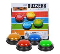 Answer Buzzers - 4 Pack 8x8x4cm | Quick Response Buttons With Lights And Sound | Easy To Use Game Show Competition Props Classroom Activity Tool Interactive Quiz Buzzer Set For Party Voting Debate