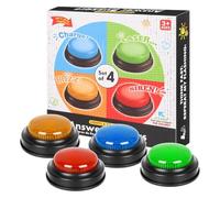Answer Buzzers - Fun Talking Button 9x9x3.5cm | Game Buzzers, 4 Piece Competition Accessory, Quick Response Button, Family Night Sound Buzzer for re