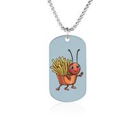 Ant And French Fries Memorial Necklace with Long Chain Decorative Jewelry Rectangle Pendant for Men Women