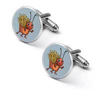 Ant And French Fries Men's Alloy Cufflinks Classic Cuff Link Fashion Shirt Accessories for Business Party Wedding 2.0cm