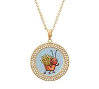 Ant And French Fries Women's Round Diamond Necklace Vintage Alloy Pendants Multicolored Sparkly Jewelry