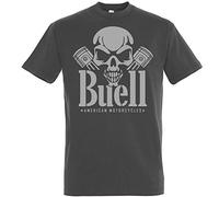 Ant Buell American Motorcycles | Skull Piston | T-Shirt | Neu | S M L XL XXL 3XL Men's Round Neck Short Sleeves Cotton T-Shirt Grey