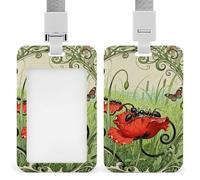 Ant Petal Line Id Badge Holder with Breakaway Lanyard Abs Plastic Name Tag Holder Vertical Clear Front Window Push Slide Card Protector Gift for NurseTeacher Office Staff & Events