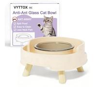 Ant Proof Cat Food Bowl, Elevated Pet Glass Dish with Deep Anti Ant Moat Stand, Stress Neck Free, Non-Spill Food and Water Bowls for Outdoor & Indoor Cats/Small Dogs (Pearl-1Pc)