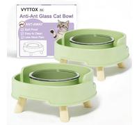 Ant Proof Cat Food Bowl, Elevated Pet Glass Dish with Deep Anti Ant Moat Stand, Stress Neck Free, Non-Spill Food and Water Bowls for Outdoor & Indoor Cats/Small Dogs, Double Bowls Set-Green