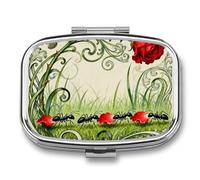 Ant Rose Petal Carry Pill Box 2 Compartments Portable Travel Pill Case Mini Medicine Organizer for Pocket Purse Metal Waterproof Medicine Container Holder Vitamin Fish Oil