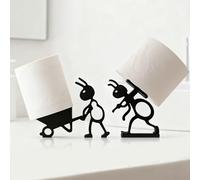 Ant Toilet Roll Paper Holder, 2 Piece Set, Black 3D Printed Novelty Bathroom Tissue Holders with Wheelbarrow Design, Free Standing Matte Finish Decorative Accessories