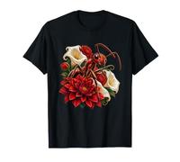 Ant with Red Dahlias and White Moonflowers T-Shirt