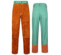 ANTAITHER Leather Welding Pants - Heat and Flame Resistant Heavy Duty Cowhide Leather FR Work Safety Trousers, Brown, Green, XL