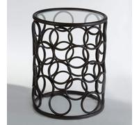 Antalya Black Metal Round Side Table with Glass Top