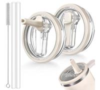 ANTAND 2 Pack Leakproof Lid Replacement 40 oz for Stanley Cup Accessories, Flip Straw Tumbler Leak Proof Lids for Stanley Quencher H2.0, Dust-Proof Straw Cover for stanley cups 40oz (Beige, Beige)