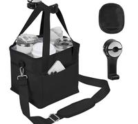 ANTAND 4 Water Bottle Holder with Strap - Multiple Tumbler Insulated Drink Carrier Tote Bag, Reusable Drink Family Size Caddy for Car, Delivery, Adjustable Dividers - 2 in 1 Car Seat Hook Set