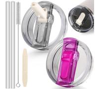 ANTAND 40oz Flip Straw Leak Proof Lid for Stanley Cup Accessories, 2 Pack No Spill Lid Replacement 40 oz Tumbler Detachable Cover Topper for Stanley Protour Lids(Light Cream,RoseRed)