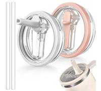 ANTAND 40oz Flip Straw Leak Proof Lid for Stanley H2.0 Quencher,2 Pack Tumbler Lid Replacement Spill Proof Straw Cover for Stanley Cup Accessories ProTour (White,Light Nectarine)