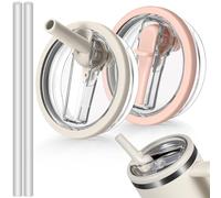 ANTAND 40oz Flip Straw Leakproof Lid for Stanley H2.0 Quencher, 2 Pack Tumbler Lid Replacement, Cup Accessories ProTour, Spill Proof Straw Cover (Beige, Light Nectarine)