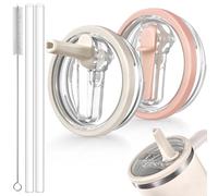 ANTAND 40oz Flip Straw Leakproof Lid for Stanley H2.0 Quencher, 2 Pack Tumbler Lid Replacement, Cup Accessories ProTour, Spill Proof Straw Cover (Beige, Light Nectarine)