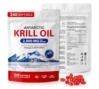 Antarctic Krill Oil 2000mg High Strength - 240 Softgels (4 Month Pack) - Omega 3 DHA EPA with Natural Astaxanthin for Heart, Brain & Joint Support - No Fishy Aftertaste, Non-GMO