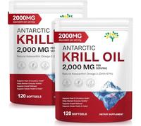 Antarctic Krill Oil 2000mg Softgels with Omega-3s EPA, DHA, Astaxanthin and Phospholipids Supplement 120 Softgels - 2 Pack