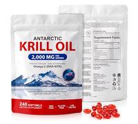 Antarctic Krill Oil Capsules 240 Count, High Strength 2000mg Krill Oil Capsules with Omega 3 Fatty Acids (DHA & EPA) Astaxanthin & Phospholipids, Supports Daily Wellness & Vitality, Gluten Free