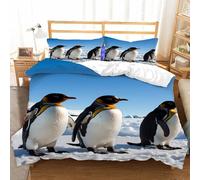 Antarctic Penguins Duvet Cover Wildlife Bedding Set Single Size Quilt Cover 3D Microfibre Comforter Cover with Zipper and Pillowcases 3 Pcs