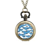 Antarctica Animal Flying Penguins Vintage Pocket Watch Alloy Pendant Watches Necklace Gift for Men Women Coppery-Style