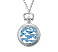 Antarctica Animal Flying Penguins Vintage Pocket Watch Alloy Pendant Watches Necklace Gift for Men Women Silver-Style