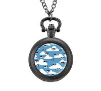 Antarctica Animal Flying Penguins Vintage Pocket Watch Alloy Pendant Watches Necklace Gift for Men Women Black-Style
