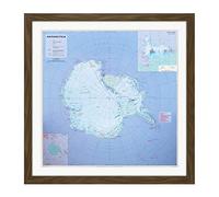 Antarctica Map Information Square Wooden Framed Wall Art Print Picture 16X16 Inch